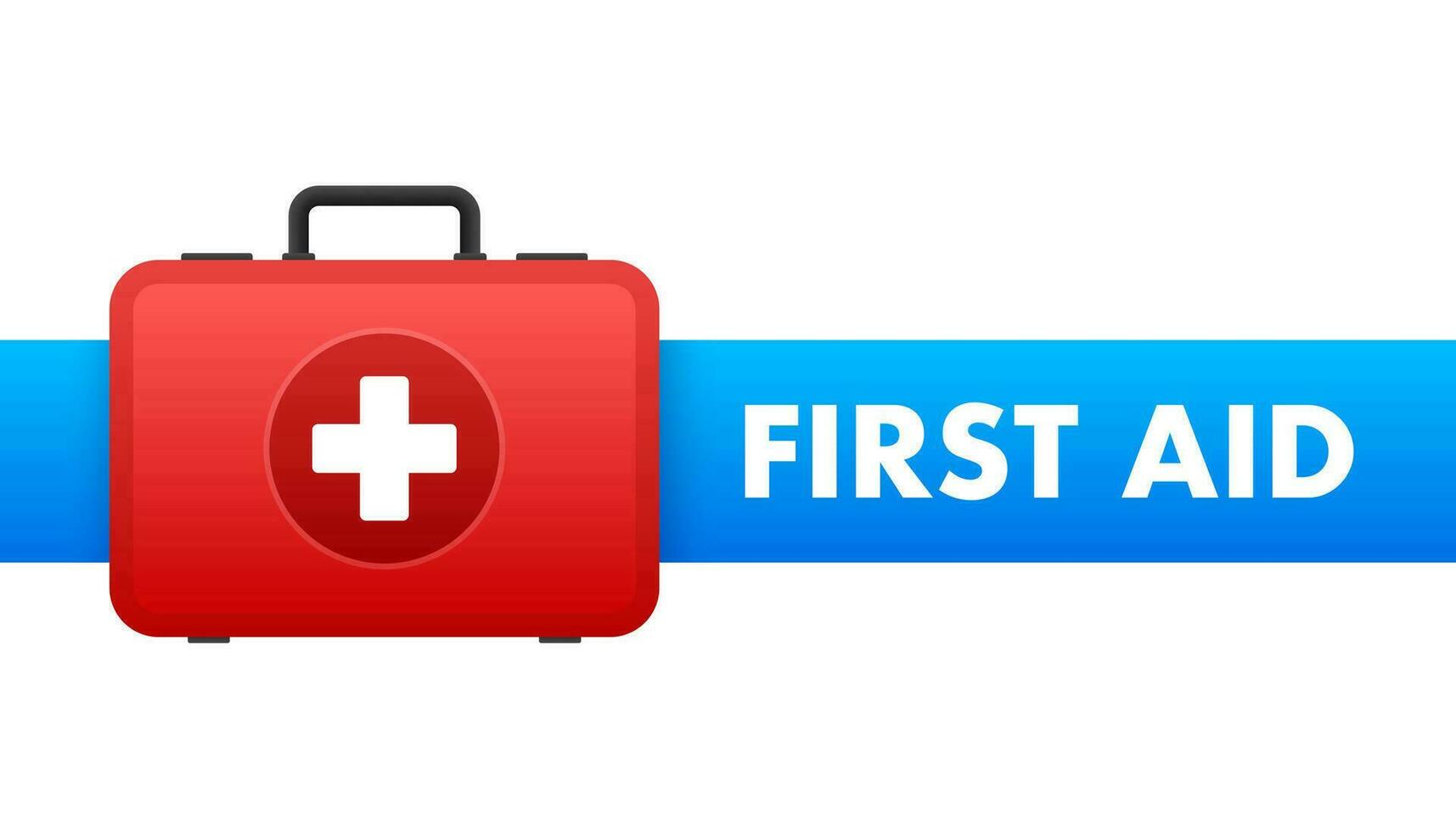 Cartoon icon with red first aid on white background for medical design. Flat vector illustration.