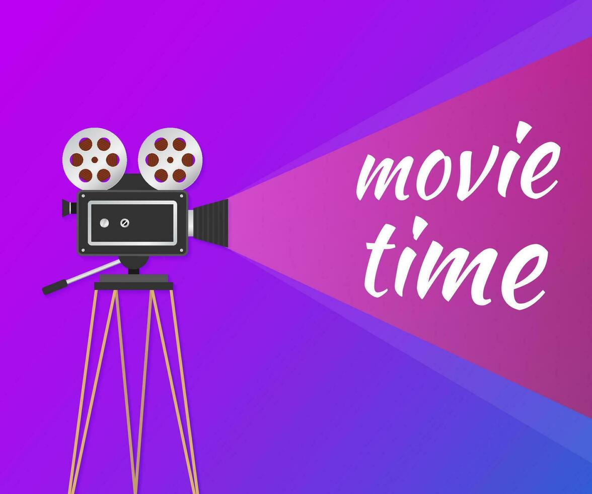 Lovely movie time concept layout with film projector and text area with sample title in retro western font. Vector stock illustration.
