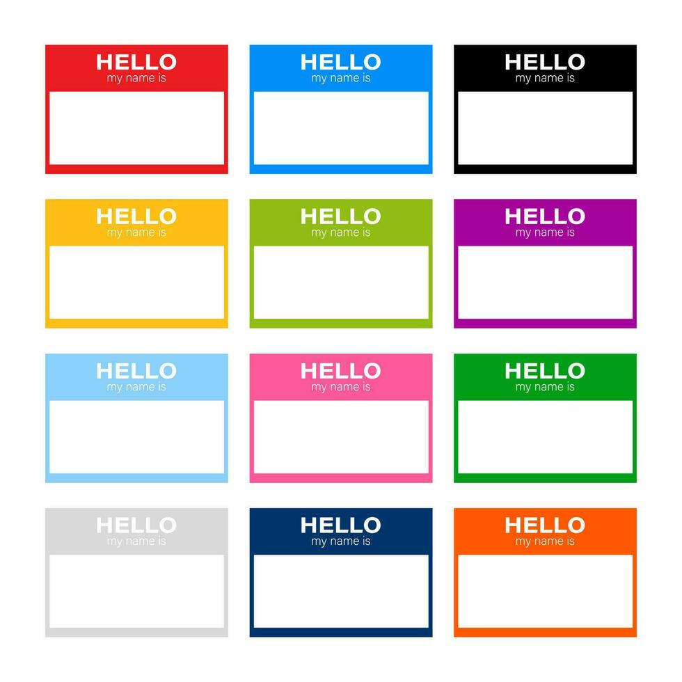 Set Hello my name is label sticker on white background. Vector stock illustration.