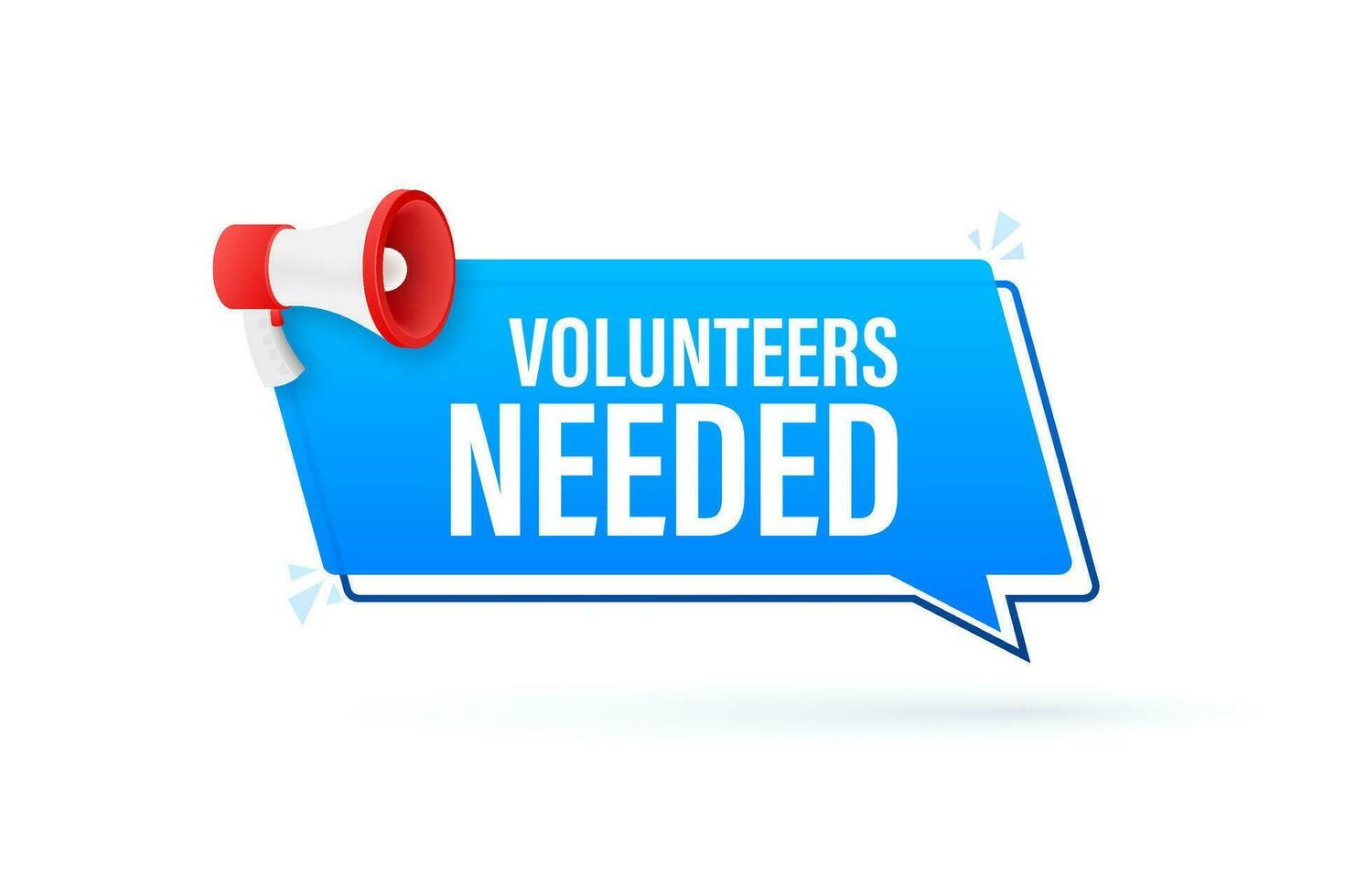 Megaphone label with volunteers needed. Megaphone banner vector