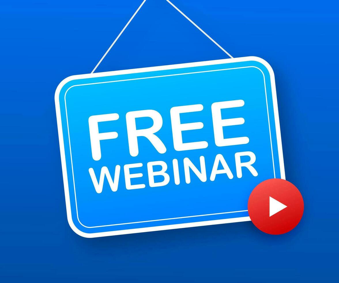 Free webinar label. Flat vector illustration on white background