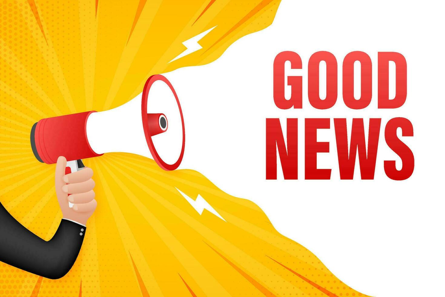 Hand Holding Megaphone with good news. Megaphone banner. Web design. Vector stock illustration