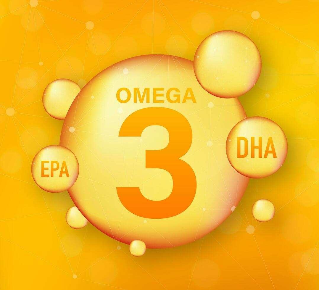 Omega Fatty Acid, EPA, DHA. Omega Three, Natural Fish, Plants Oil Vector stock illustration