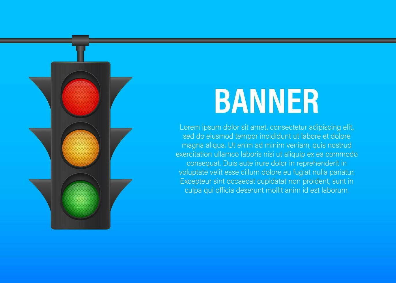 Traffic lights banner on blue background. Vector stock illustration