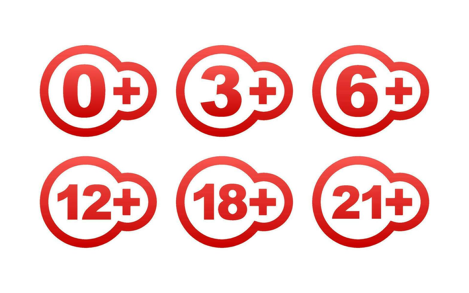 Censored 0, 3, 6, 12, 18, 21 plus sign limit concept. Age restrictions censorship Vector illustration