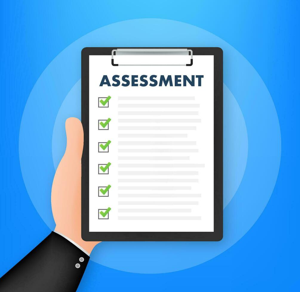 Clipboard checklist with assessment. Assessment of users experience of services. Vector stock illustration