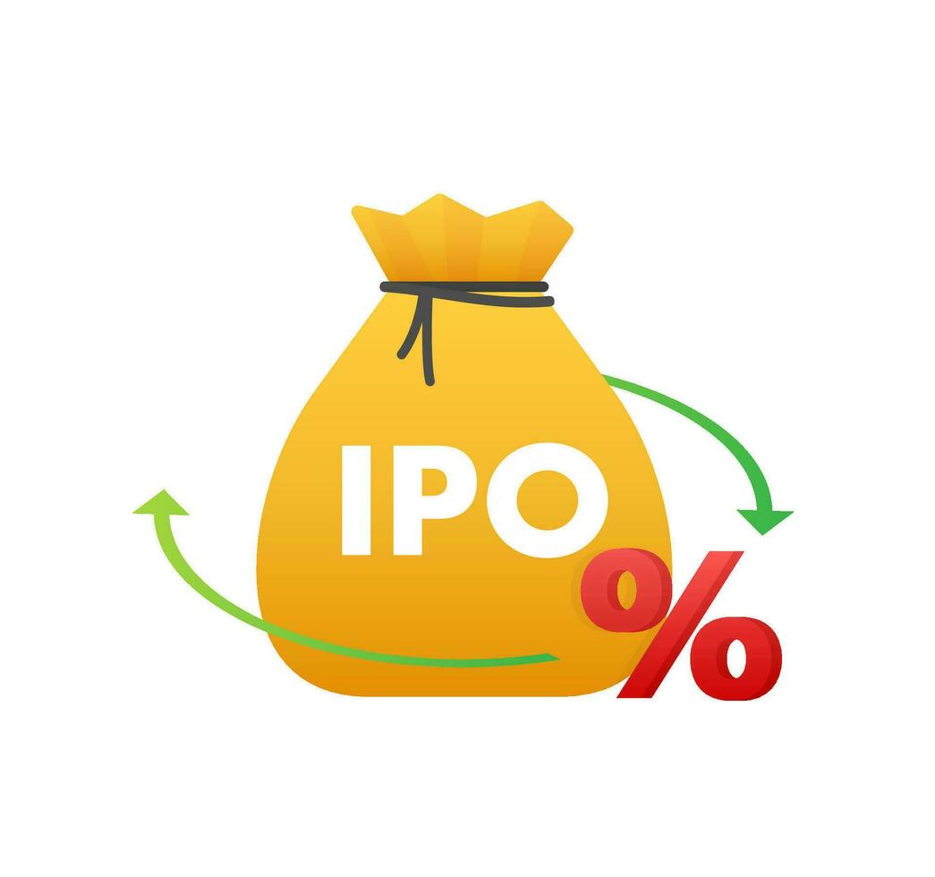 vector ipo inicial público ofrecimiento concepto en plano estilo inversión y estrategia iconos vector ilustración.