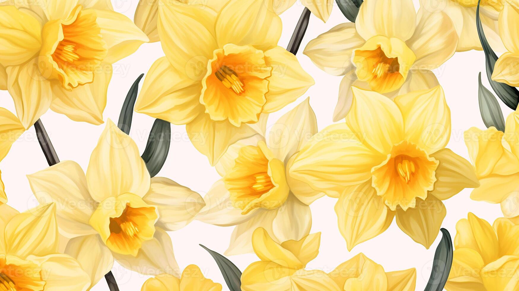 Seamless pattern of Daffodil flower in watercolor style isolated on white background. Daffodil flower texture background. Generative AI photo