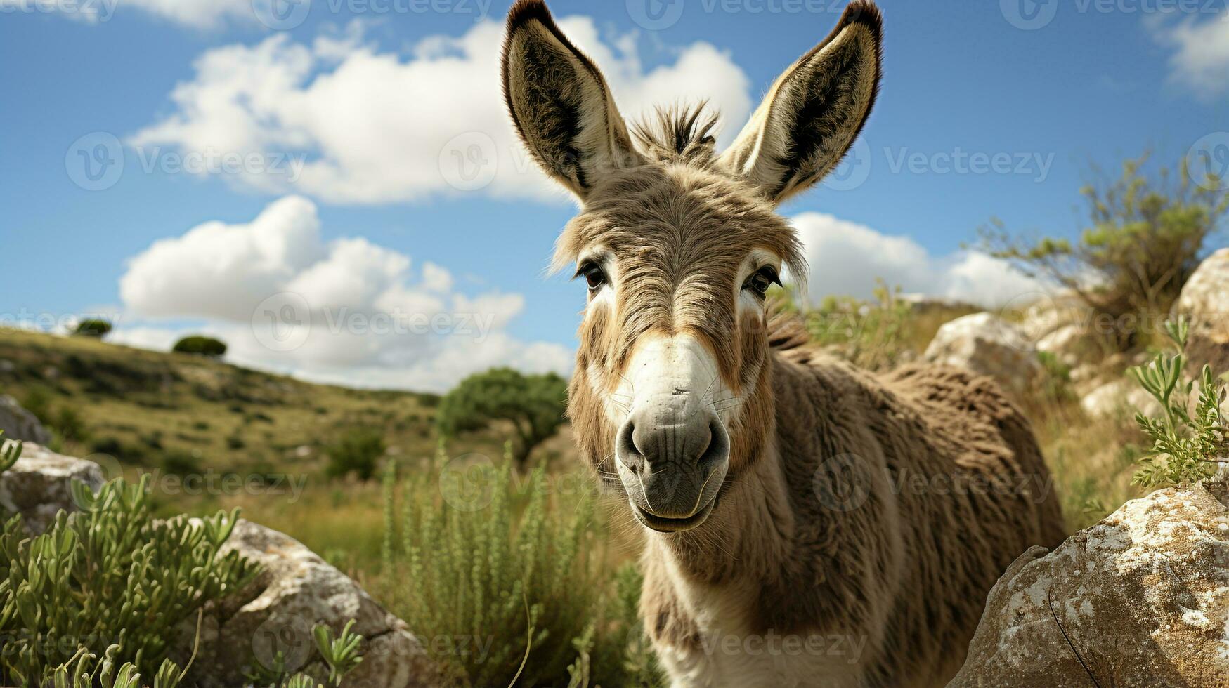 Close-up photo of a Donkey looking any direction. Generative AI