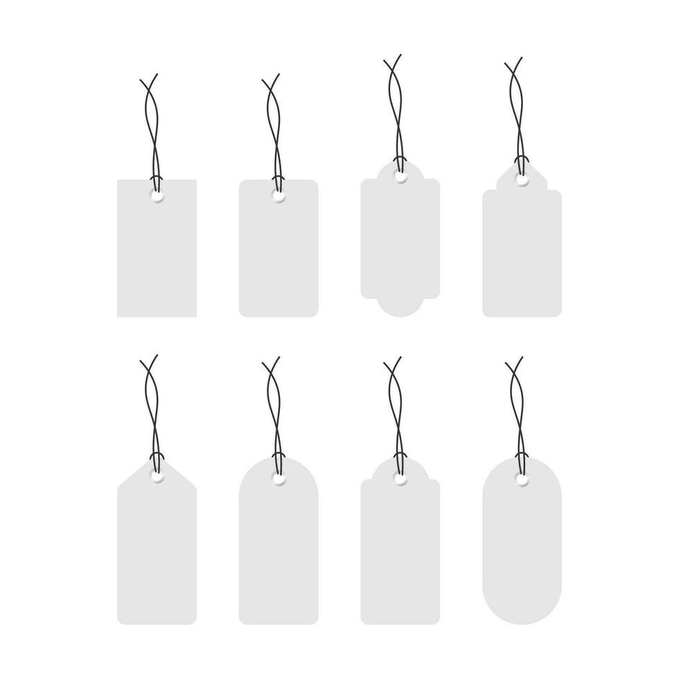 Set of various blank white paper tags, labels, stickers. Isolated