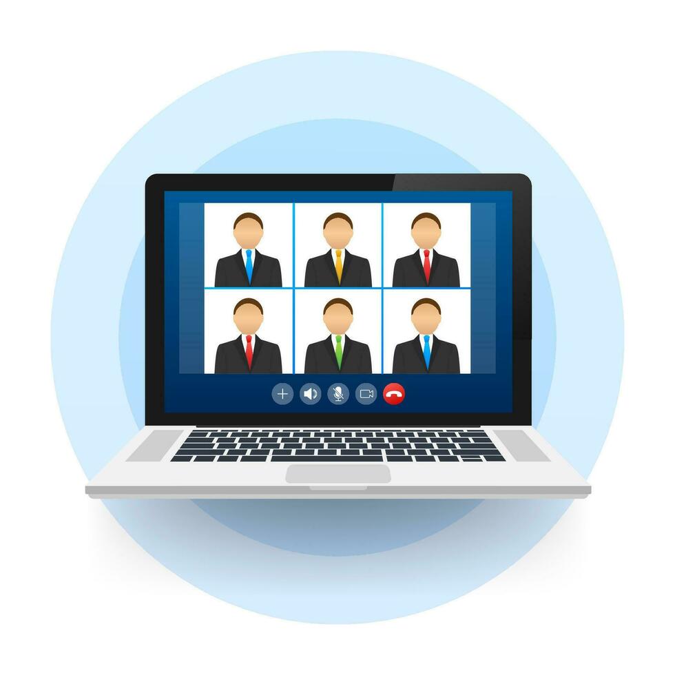 Incoming video call on laptop. Laptop with incoming call, man profile picture and accept decline buttons. Vector stock illustration