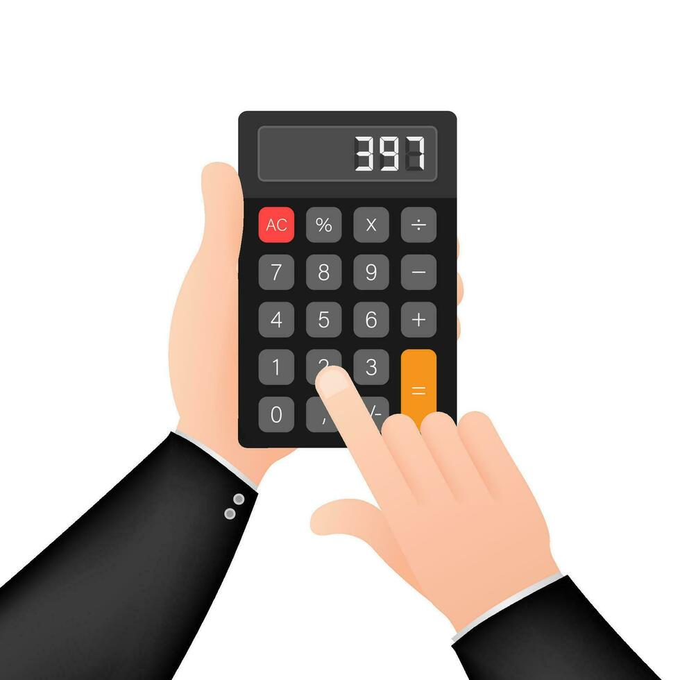 Black calculator white background. Modern design. Electronic portable calculator. Vector stock illustration