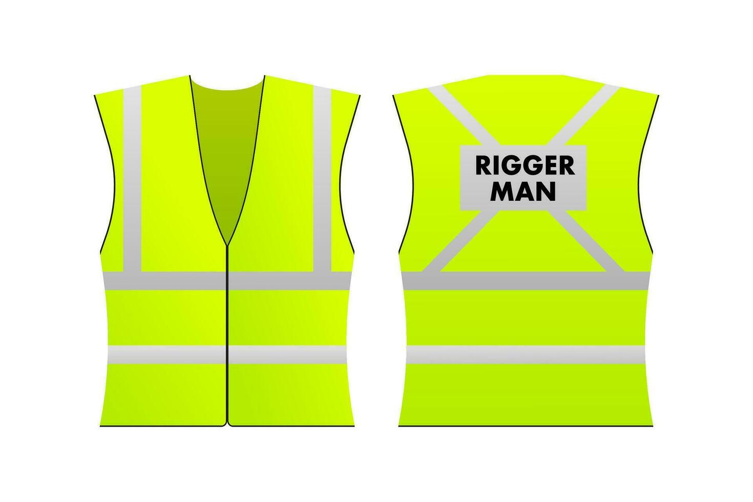 Yellow reflective rigger man vest for people. Security safety. Vector stock illustration.