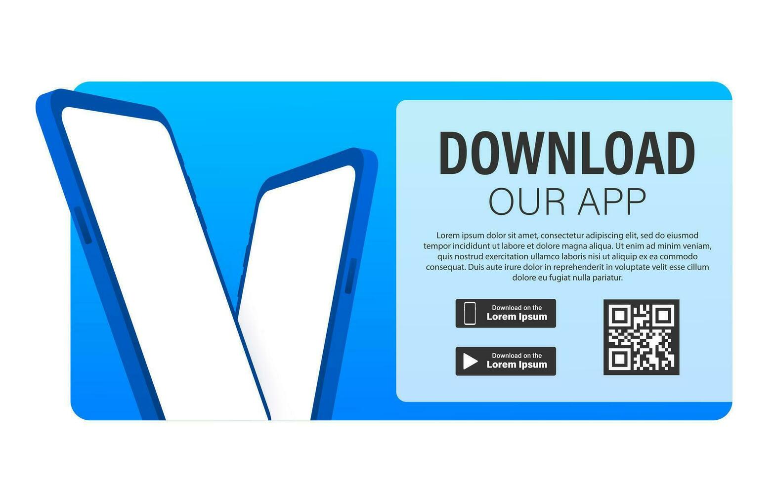 Download page of the mobile app. Empty screen smartphone for you app. Download app. Vector stock illustration.
