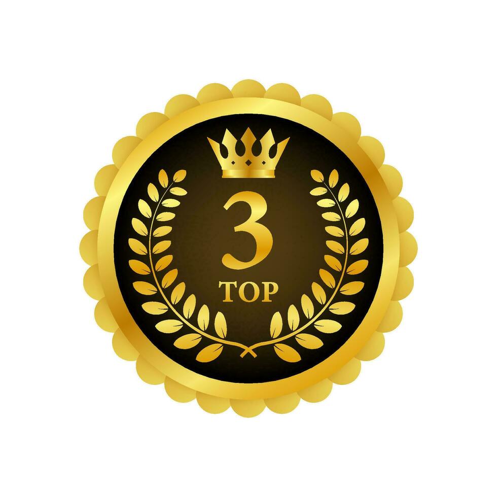 Top 3 label. Golden laurel wreath icon. Vector stock illustration