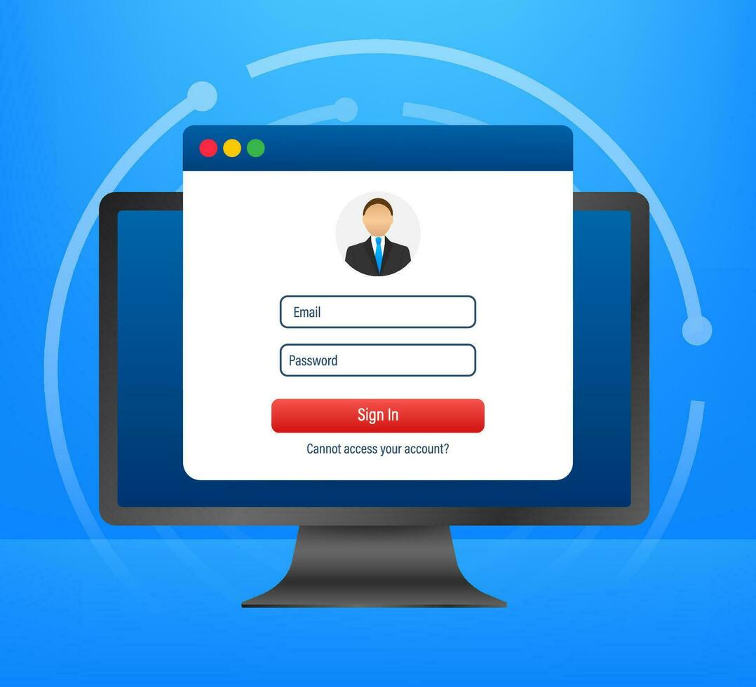 Login page on laptop screen. Notebook and online login form, sign in page. User profile, access to account concepts. Vector illustration