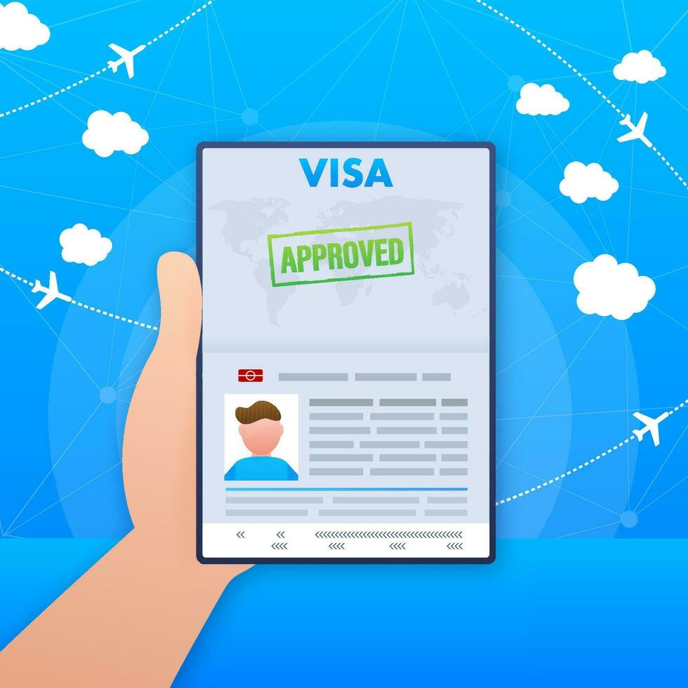 Visa application. Travel approval. Immigration visa. Vector stock illustration.