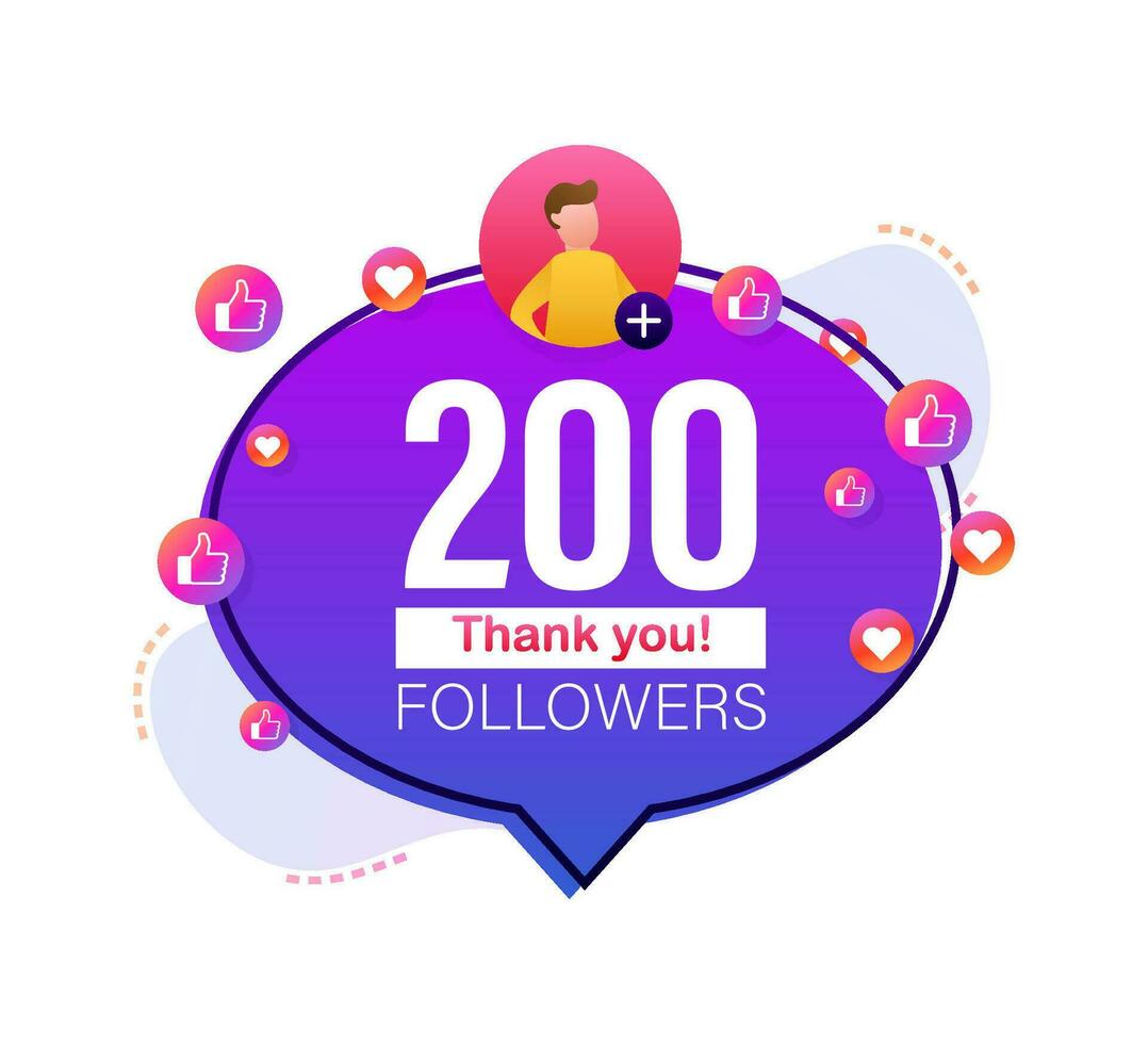 Thank you 200000 followers numbers. Flat style banner. Congratulating multicolored thanks image for net friends likes. Vector illustration