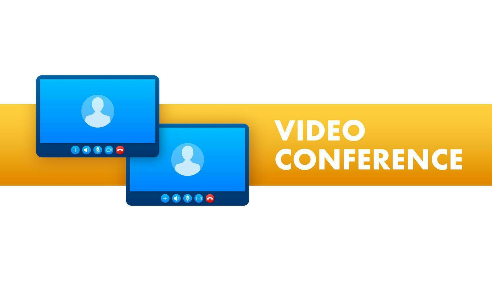 Video conference on laptop. Laptop with incoming call, man profile picture and accept decline buttons. Vector stock illustration.