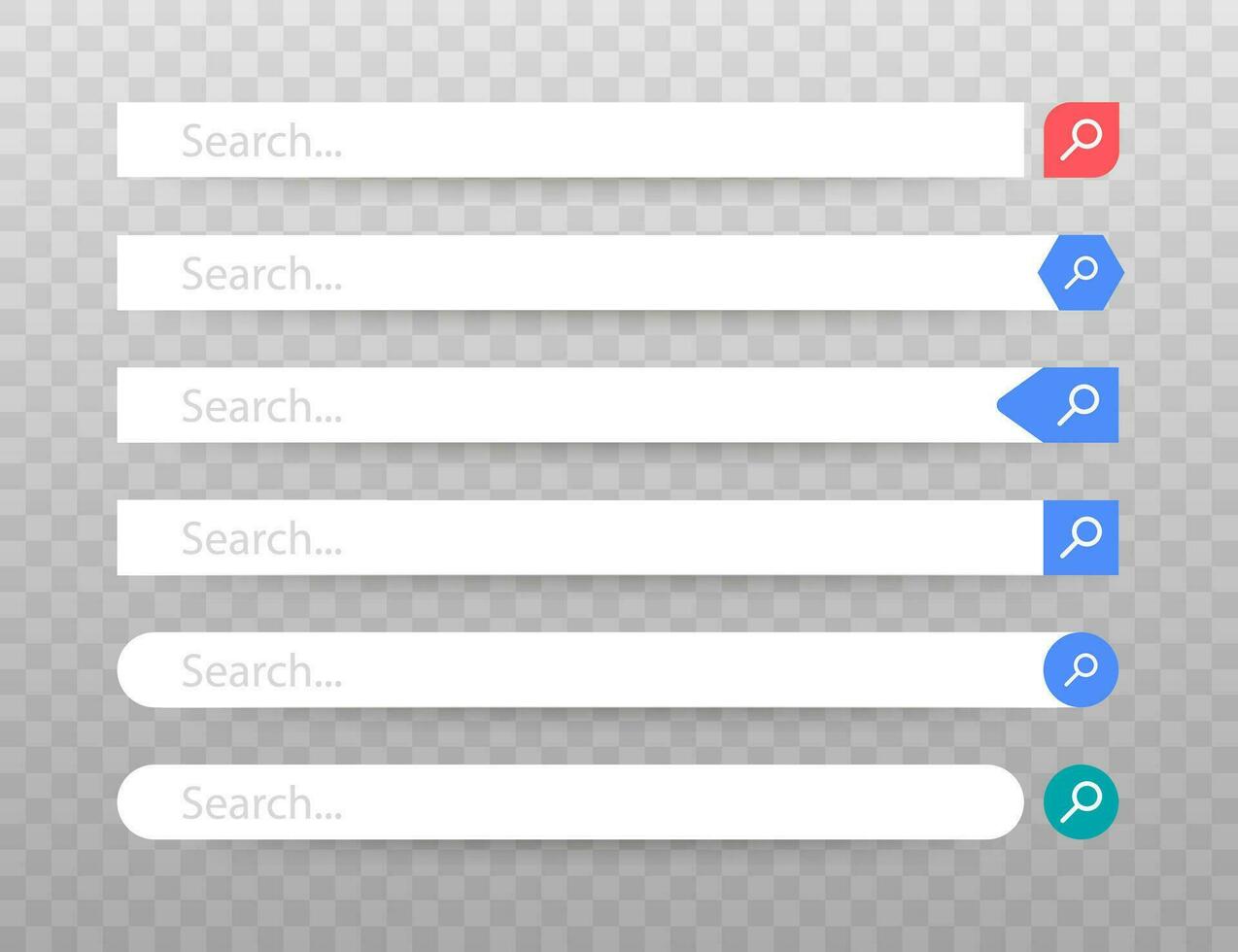 Set Search bar vector element design, set of search boxes ui template isolated on blue background. Vector stock illustration.