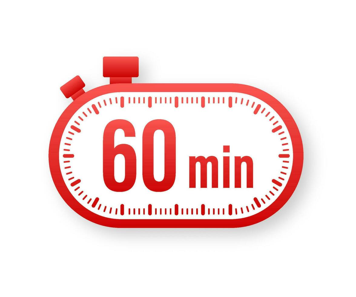 The 60 minutes, stopwatch vector icon. Stopwatch icon in flat style, timer on on color background. Vector illustration