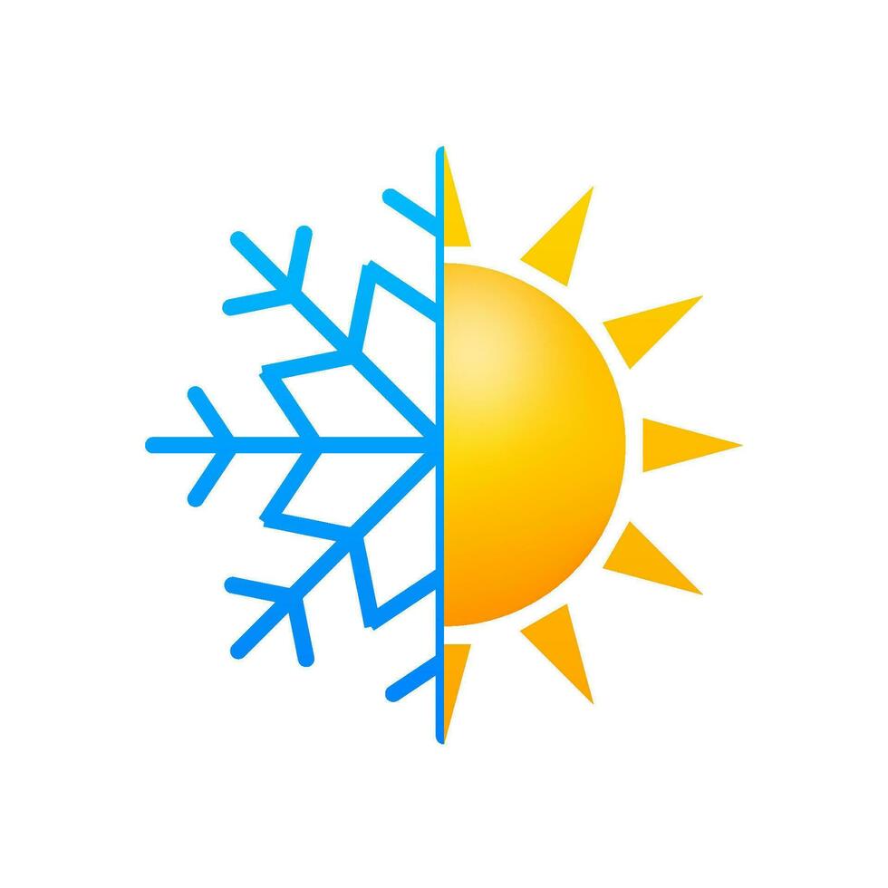 Climate change. Symbol of sun and snowflake. Vector stock illustration