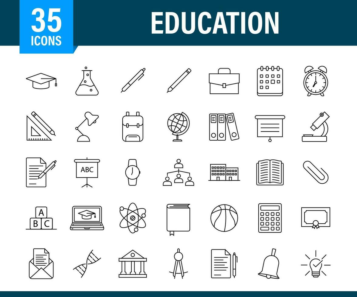 Set icon education for mobile app design. Online course line icon set. Online study, education. Vector stock illustration