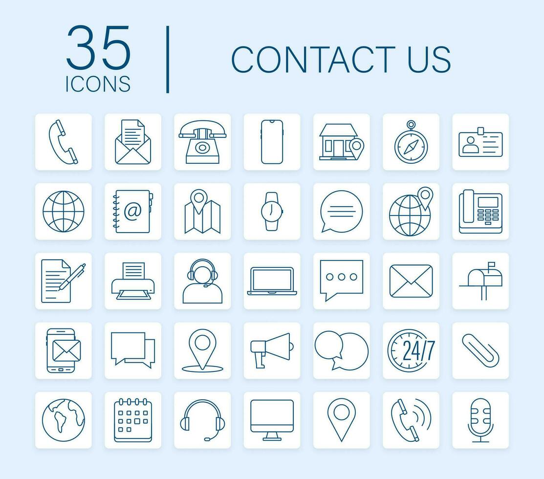 Trendy icon with contact us Thin line business icon set. for web design. Vector stock illustration