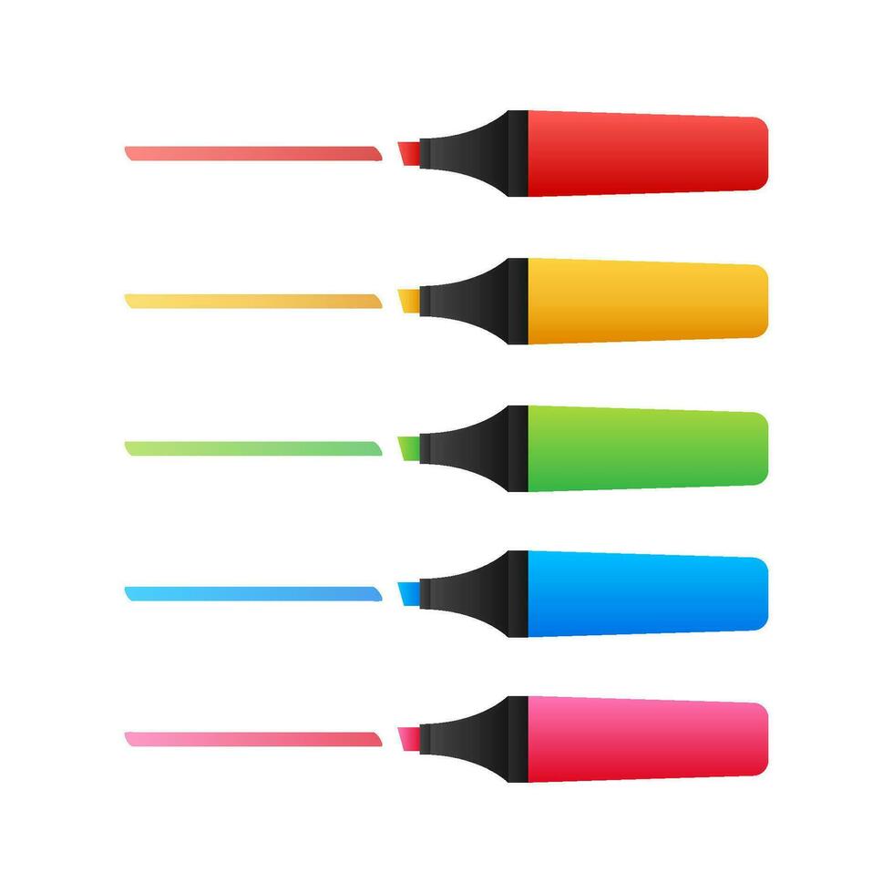 Highlighter pen marker set. School tools. Office supplies. Vector stock illustration