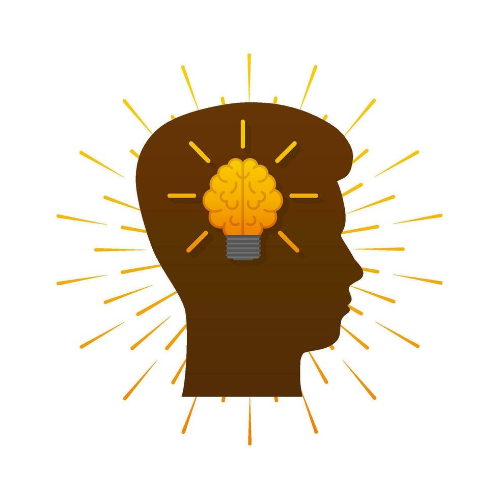 Head silhouette idea lamp in abstract style. Bulb light vector icon. Technology abstract