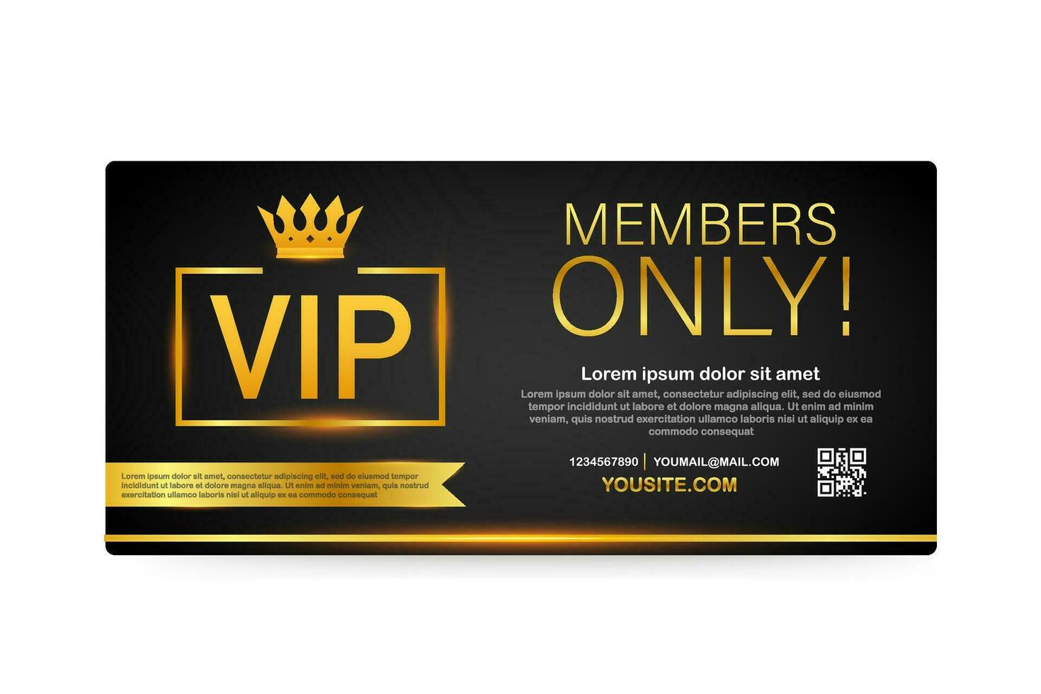 Vip club cards, Members Only Gold ribbon, label. Gold and luxury, membership icon, exclusive and priority. Vector illustration.