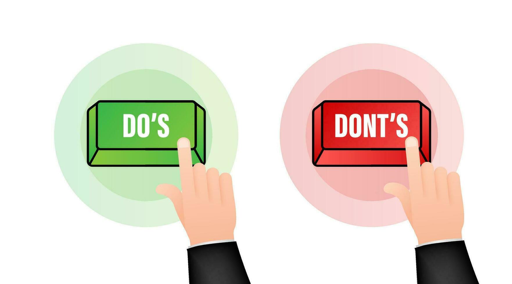 Do s and Don ts button. Flat simple thumb up symbol minimal round logotype element set. Vector illustration