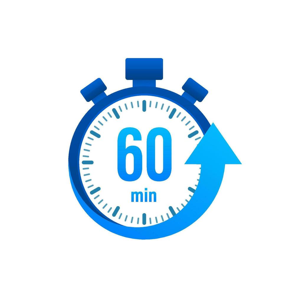 The 60 minutes, stopwatch vector icon. Stopwatch icon in flat style, timer on on color background. Vector illustration
