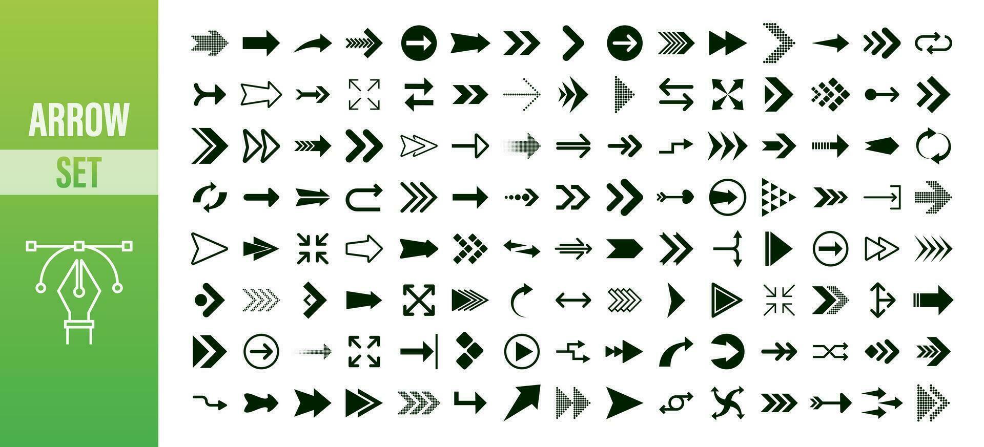 Arrows big black set icons. Arrow icon. Arrows for web design, mobile apps, interface and more. Vector stock illustration