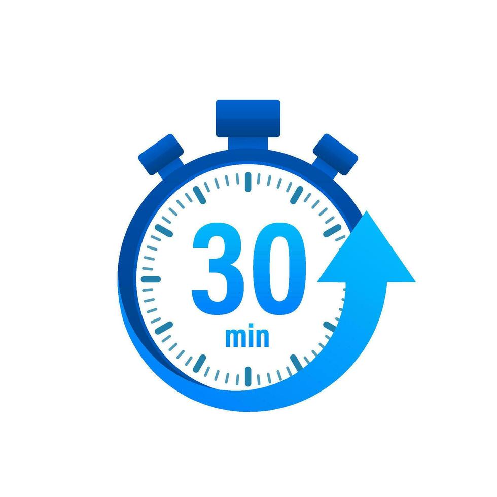 The 30 minutes, stopwatch vector icon. Stopwatch icon in flat style, timer on on color background. Vector illustration