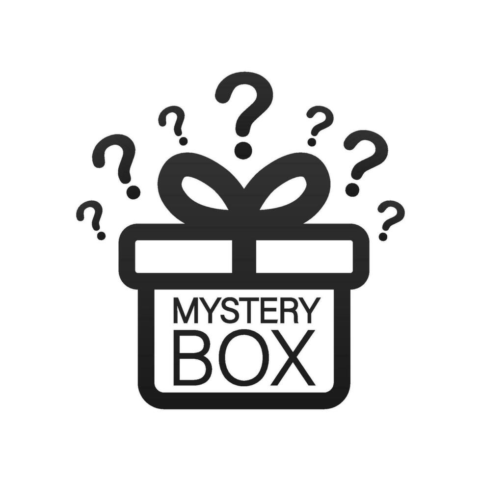 Mystery box. Packaging for concept design. Surprise present. Package design. Help symbol. Question mark icon. Vector stock illustration