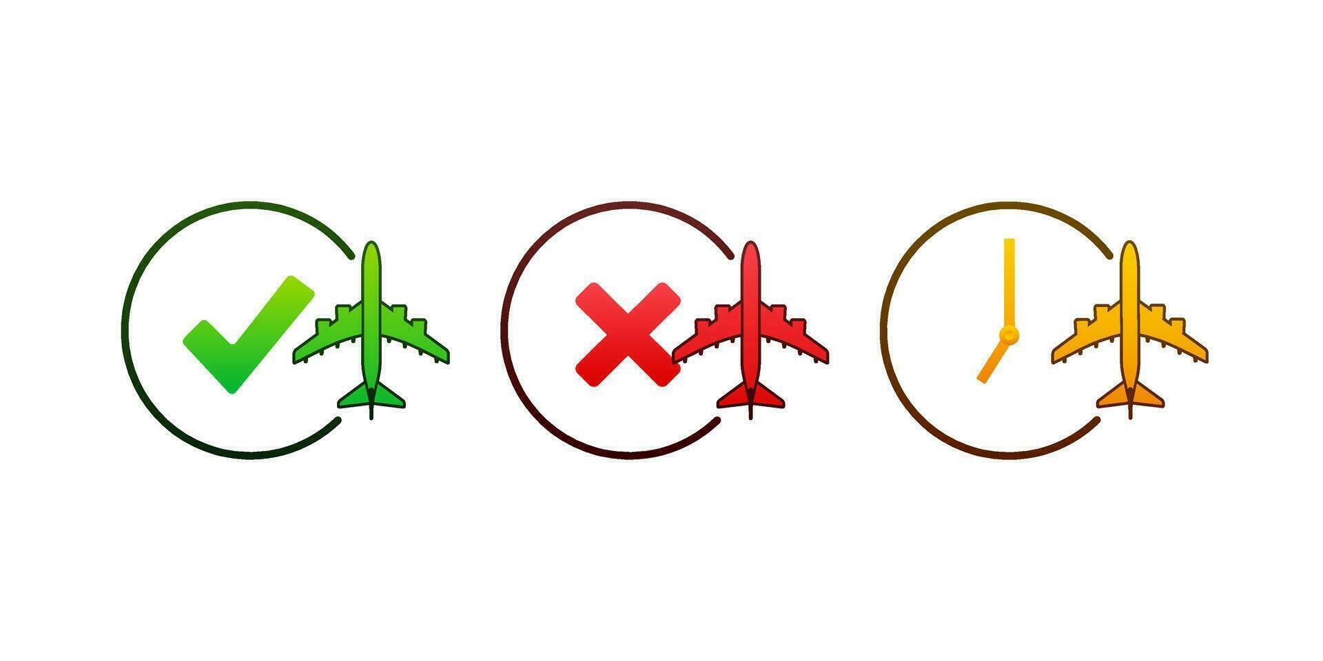 Flight information check mark. Qr code scan icon. Exclamation mark. Travel time vector