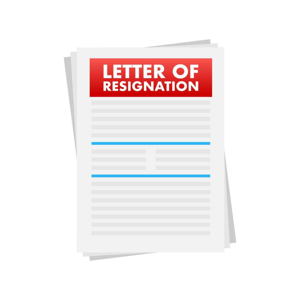 letter of resignation paper document, file. Vector stock illustration