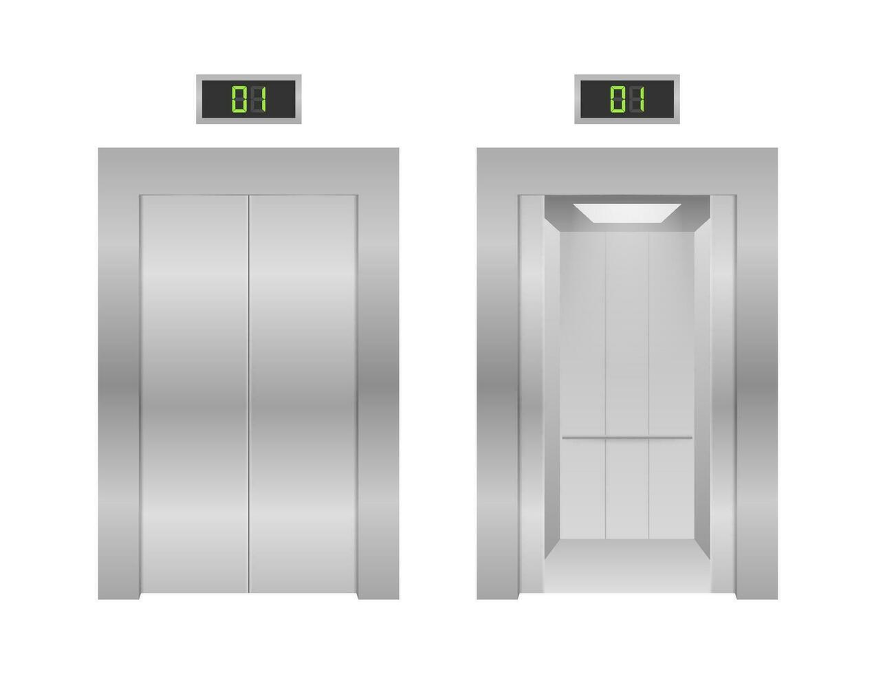 Elevator doors. Closing and opening lift metallic in office building. Vector stock illustration