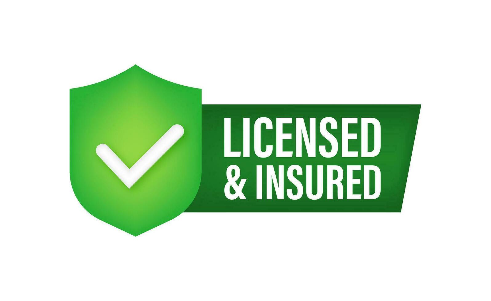licensed and insured vector icon with tick mark and shield.