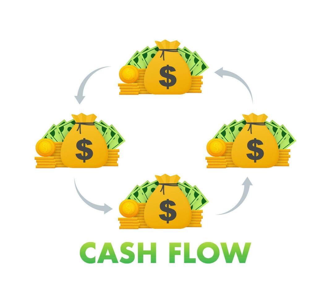 Cash flow. Dollar bill. Investment fund flow. Currency exchange. Vector stock illustration