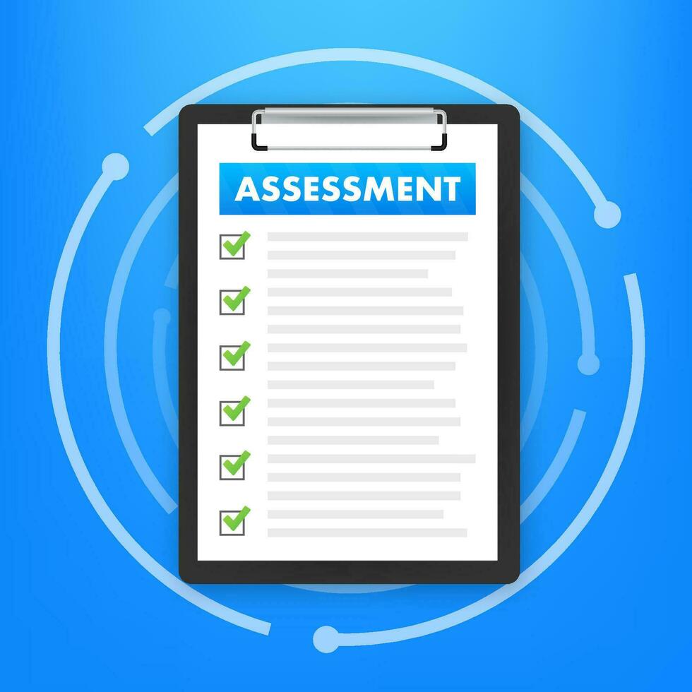 Clipboard checklist with assessment. Assessment of users experience of services. Vector stock illustration