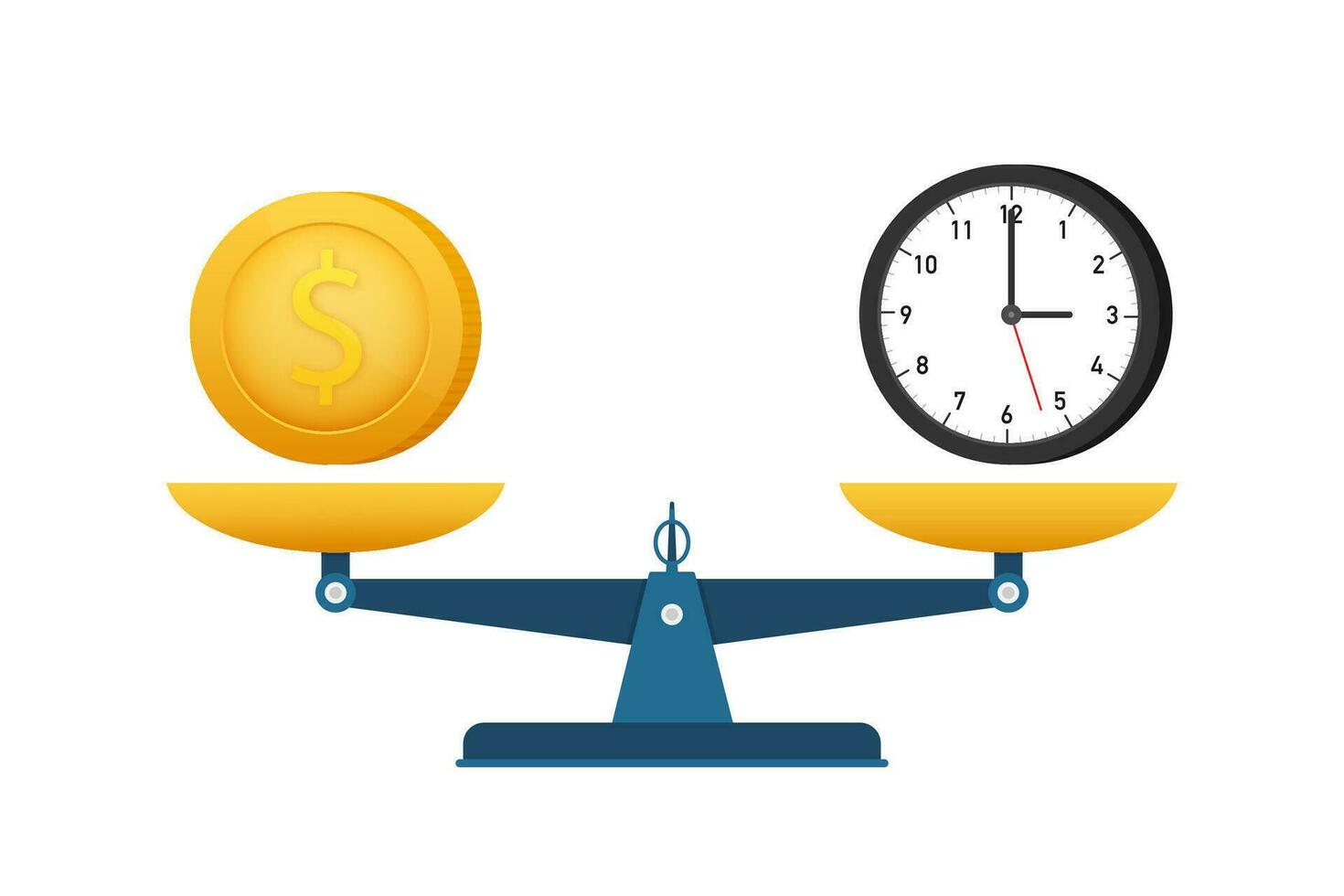 Time is money on scales icon. Money and time balance on scale. Vector stock illustration