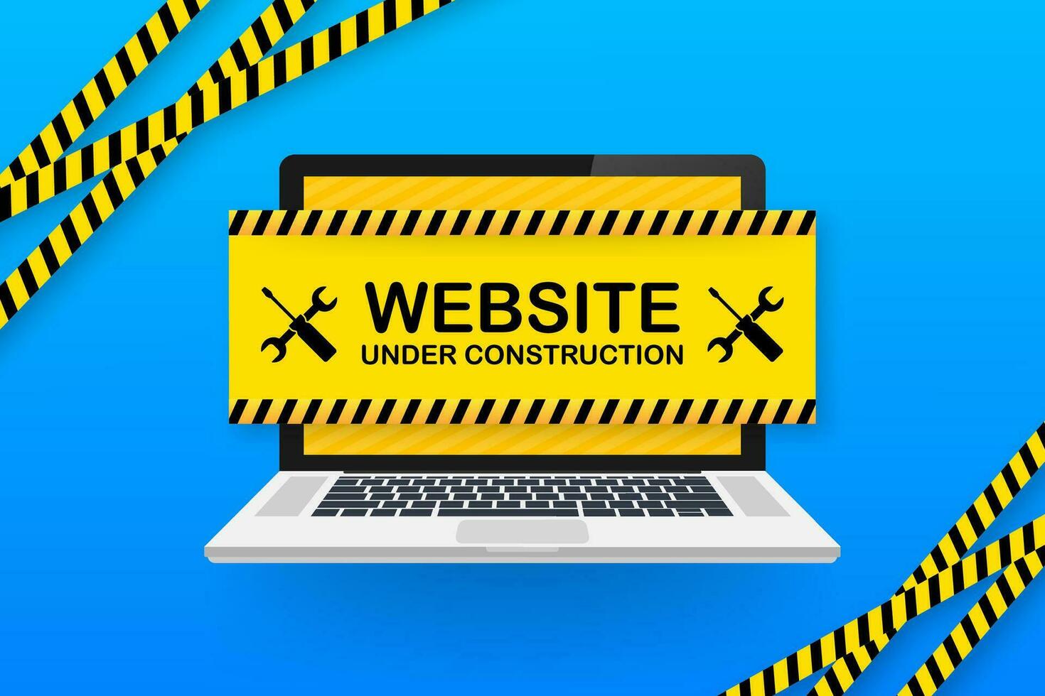 Website Under construction sign on laptop. Vector illustration for website