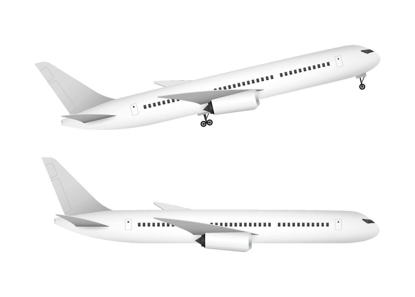 White airplane on a white background in profile, isolated. Vector stock illustration.