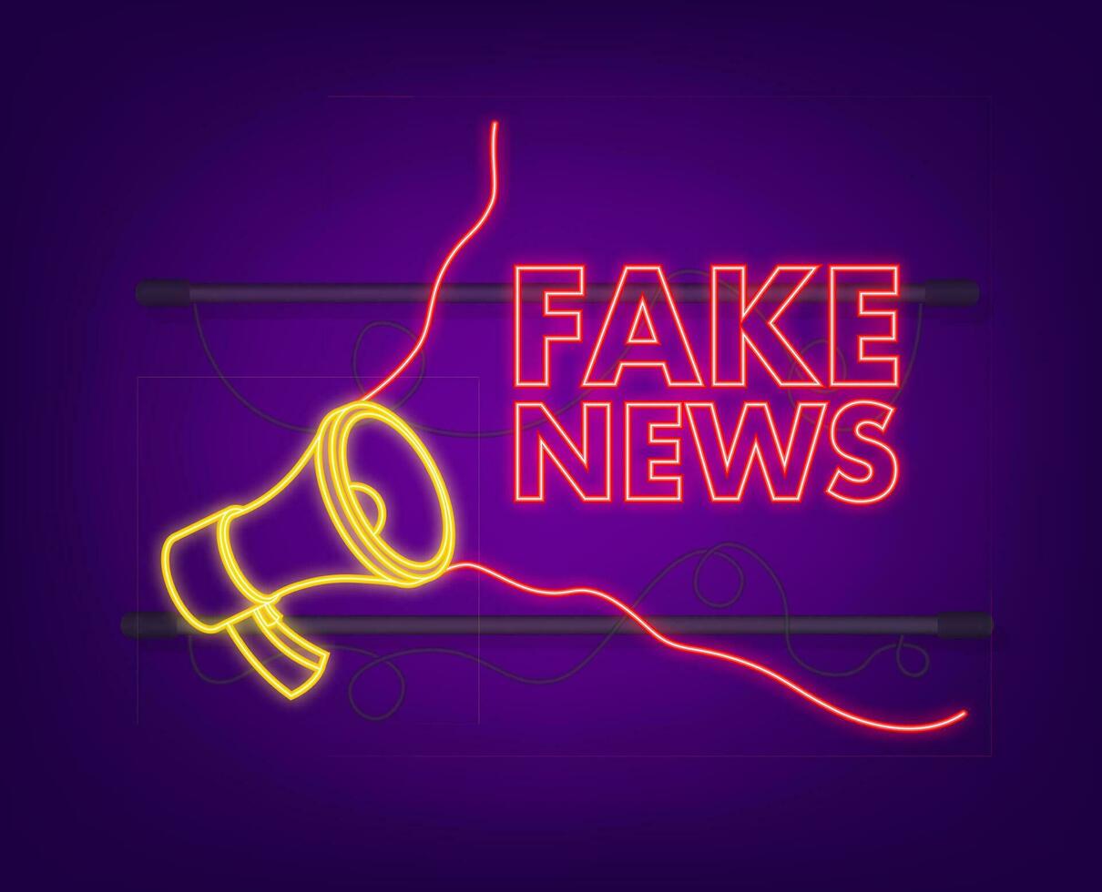 Fake news megaphone, electronic internet fraud neon icon. Vector illustration