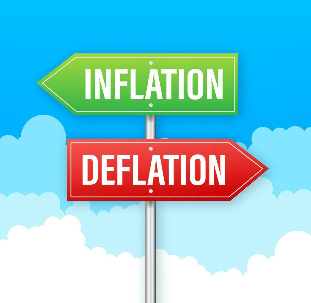 Inflation and deflation balance on the scale. Balance on scale. Business Concept. Vector stock illustration