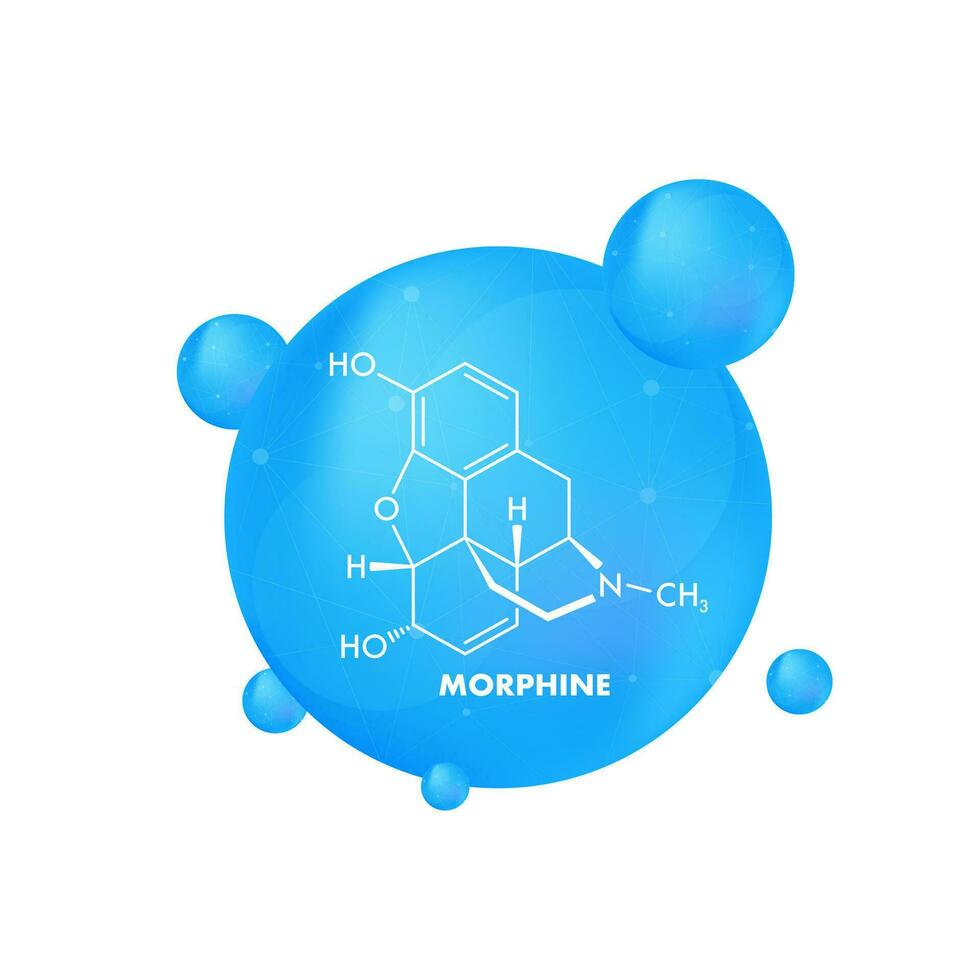 Morphine concept chemical formula icon label, text font vector illustration.