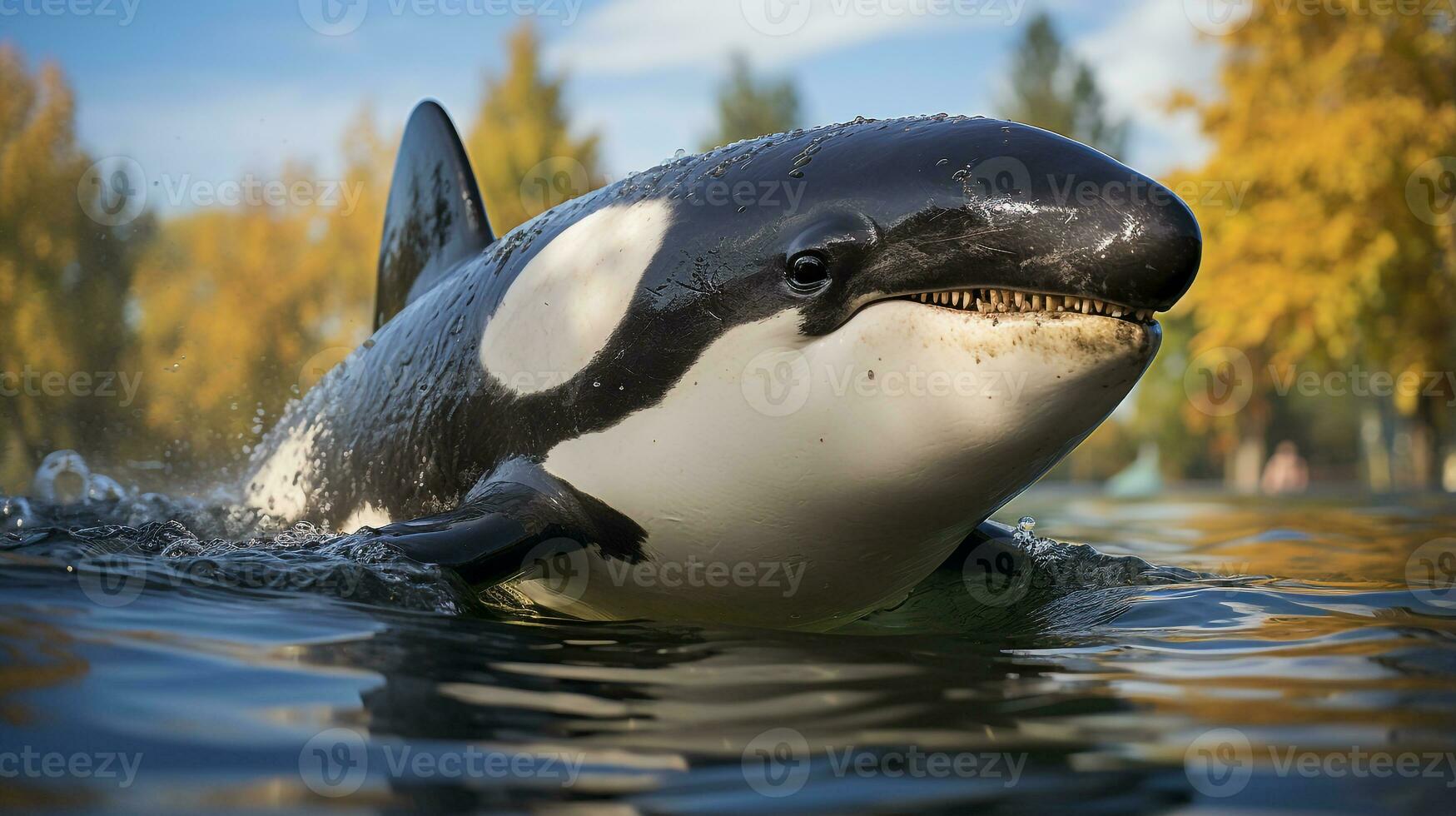Close-up photo of a Killer Whale looking any direction. Generative AI