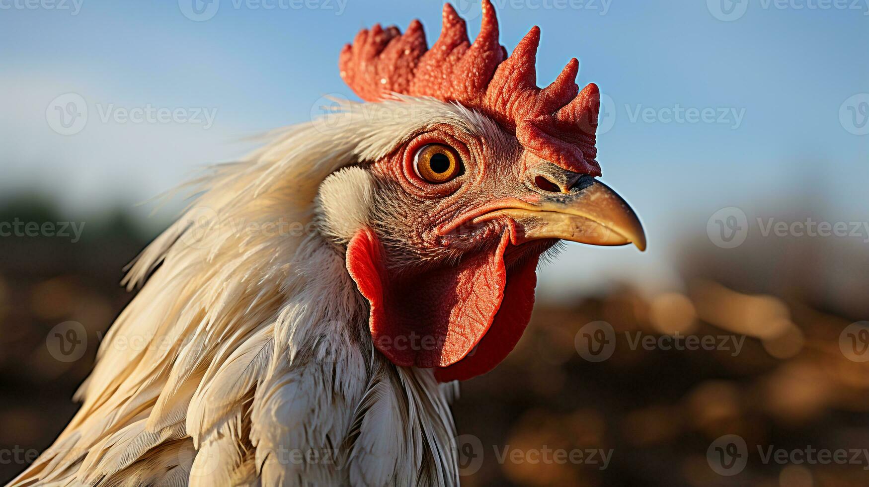de cerca foto de un pollo mirando ninguna dirección. generativo ai